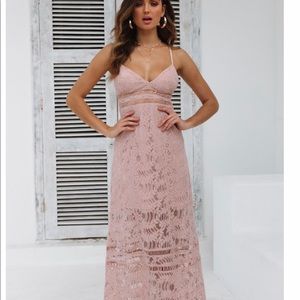 Pink lace maxi dress
